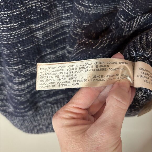 Massimo Dutti Womens Sweater Navy Blue Heathered 3/4 Sleeve Open Back Sz… - Picture 6 of 9